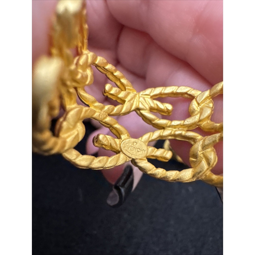 vintage Givenchy openwork hoop earrings Gold Tone Pierced Statement 1980's EUC - Picture 5 of 10